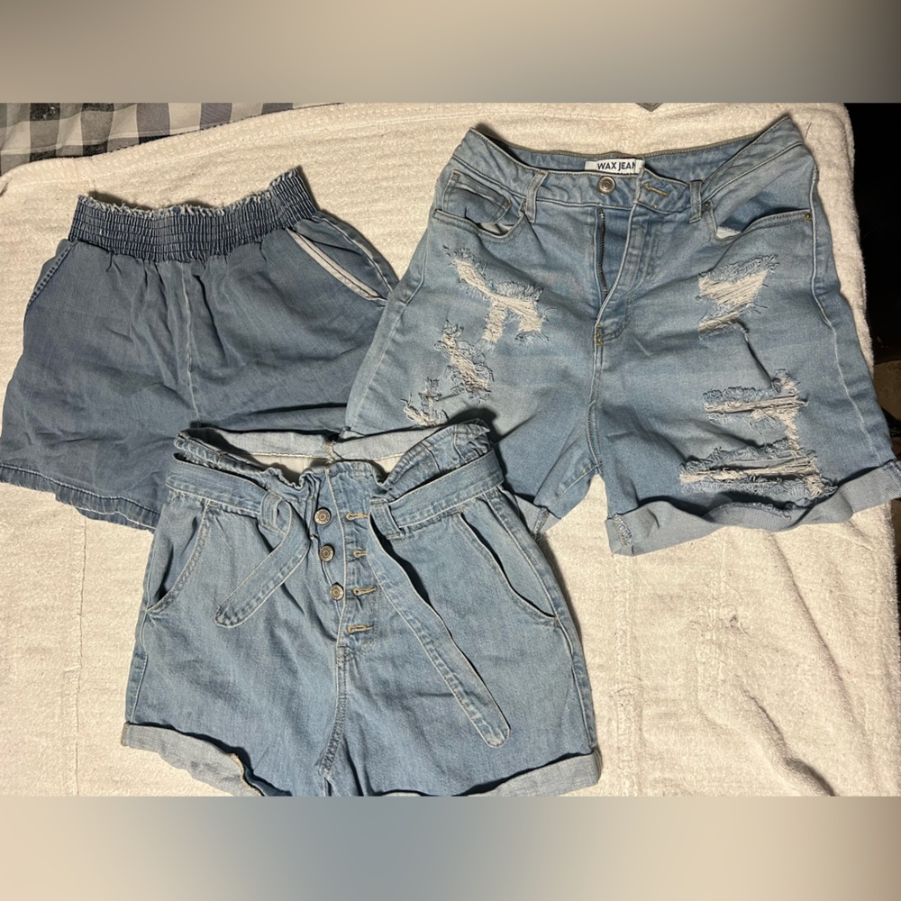 Lot of Jean shorts. Light color denim. In used but good condition. 3 pair total.